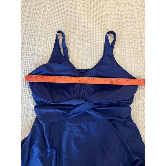 Perona One Piece Swimsuit Modest Plus Size 2X Navy Blue Flattering Long Skirt - Picture 7 of 11
